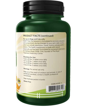 â€œNow Foods Pet Relaxant for Dogs & Cats - 90 Chewable Tablets | Natural Stress Reliefâ€‌ - Buy Online on GoSupps.com