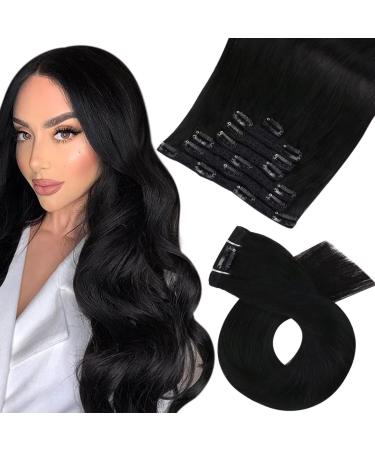 Moresoo Clip in Hair Extensions Real Human Hair Black Hair Extensions Clip in Real Hair Natural Black Clip in Human Hair Extensions 20 Inch 7Pieces/120g #1 50 cm #1