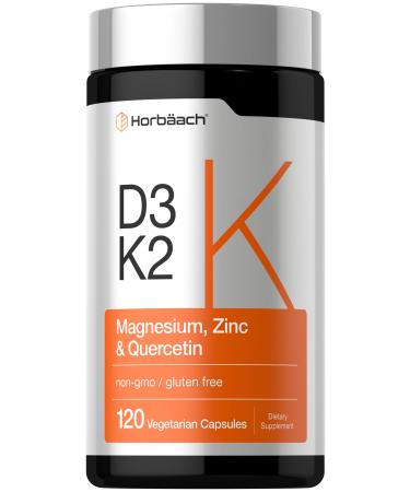 Horb ach Vitamin D3 K2 | 5000 IU D3 | 120 Capsules | with Magnesium Zinc & Quercetin | Vegetarian Non-GMO Gluten Free Supplement
