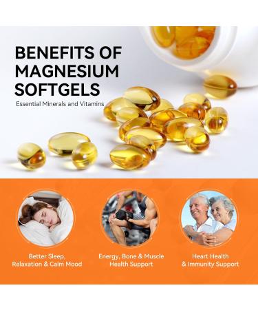 Magnesium Glycinate Supplement Softgels, Magnesium Glycinate 400mg with Zinc, Vitamin B6, C, D3, Pure Magnesium for Sleep, Calm, Muscle, Energy, Heart Support - 60 Vegan Capsules for Women & Men 60 Count (Pack of 1) - Buy Online on GoSupps.com
