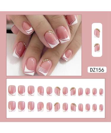 Mrcuvaryas French Press On Nails - 24 Glossy Acrylic Self-Adhesive Nail Tips with Rhinestones for Women & Girls - Buy Online on GoSupps.com