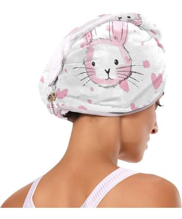 Pink Rabbit Heart Hair Towel 2 Pack - Super Absorbent Quick Dry Hair Turbans for Women & Girls - Buy Online on GoSupps.com