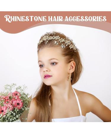 Gold Crystal Rhinestone Flower Girl Headpiece | Wedding Hair Accessories - Buy Online on GoSupps.com