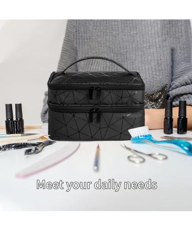 KGMCARE Double-Layer Nail Polish Storage Organizer Case - Holds 30 Bottles (15ml) - Geometric PU Leather - Black - Buy Online on GoSupps.com
