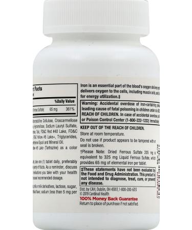 Leader Ferrous Sulfate 65MG Tablets 200 Ct. Iron Supplement for Energy & Vitality - Buy Online on GoSupps.com