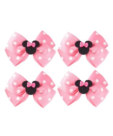 4Pcs Mouse Ears Bow Clips for Girls Women 4Inch Birthday Party Decorations Gift Costume Hair Accessories Polka Dot Pink