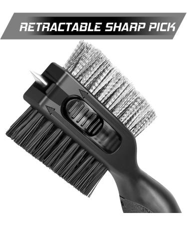 Golf Club Brush & Groove Cleaner 2-in-1 | Retractable Zip-line & Sharp Pick | Metal Buckle | Nylon & Wire Bristles | Black Upgraded - Buy Online on GoSupps.com