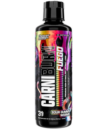 Nutrex Research Carniburn Liquid L Carnitine 3000mg Thermogenic Liquid Fat Burner for Men & Women with MitoBurn InnoSlim GBBGO - Stimulant Free Metabolism Booster - Sour Gummy Worms 31 SV Sour Gummy Worms 17.52 Fl Oz (P
