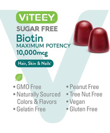 Sugar Free Biotin Gummies 10,000mcg for Healthy Hair, Skin & Nails - Vegan, Non-GMO, Gluten Free - 60 Berry Flavored Gummies - Buy Online on GoSupps.com
