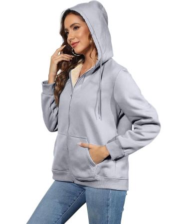 Warm Hanxiulin Fleece Plush Jacket for Women - Cozy Zipper Wool Hoodie Fluffy Autumn Winter Coat in Gray 3XL - Buy Online on GoSupps.com