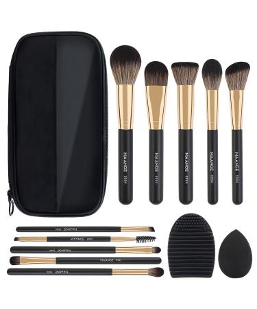 Makeup Brushes,MAANGE 10 PCs Travel Professional Makeup Brushes Set with Case,Foundation Kabuki Blush Eyeshadow Make Up Brush with Makeup Sponge and Brush Cleaner(Blackgold)