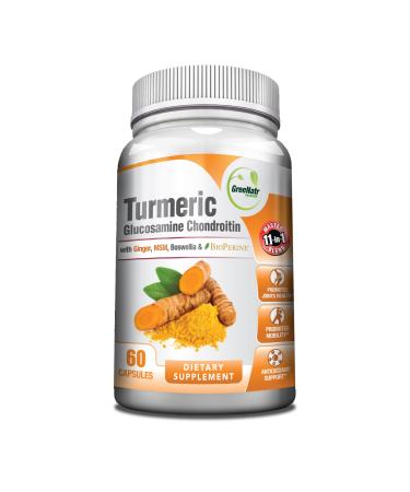 Turmeric Curcumin with Black Pepper - Bioperine Plus Ginger Glucosamine Chondroitin MSM and Boswellia - Joint Support and Inflammatory Relief Supplement with Antioxidant Properties. (1 Bottle) 60 Count (Pack of 1)