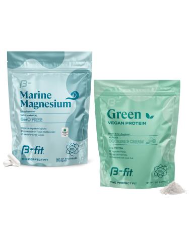 B-FIT B Vegan Protein + Marine Magnesium - Pea Protein Powder 600g - Plant Based Protein Shake - Marine Magnesium - 90 Capsules 3-Month Supply - High Bioavailability