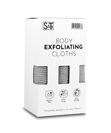 S&T INC. Body Exfoliating Cloths - 11.8 Inch x 35.4 Inch, Grey, 3 Pack