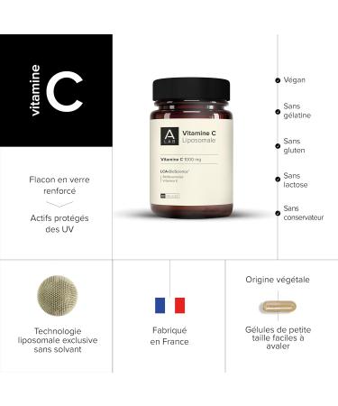 A-LAB Vitamine C Liposomale 1000 mg - Assimilation Renforc e - Compl ment Alimentaire Vitalit Anti-Fatigue Antioxydant - 60 g lules 30 jours de prise - Fabriqu en France - Buy Online on GoSupps.com