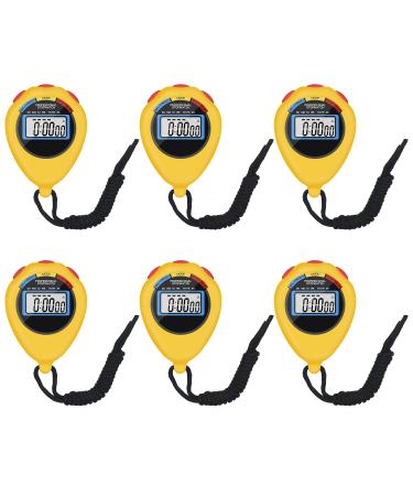 6 Pack Multi-Function Electronic Digital Sport Stopwatch Timer Large Display with Date Time and Alarm Function Suitable for Sports Coaches Fitness Coaches and Referees (Yellow)
