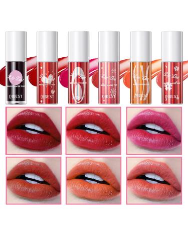 Pakivs Lip Tint Stain Set,6 Colors Lipstick Lip Stain Long Lasting Lip Gloss,Moisturizer Eyes Cheeks Lip Stain Lip Tint Set for Women