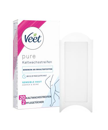 Veet pure cold wax strips for body arms and legs - hair removal for sensitive skin - up to 28 days of smooth skin - 10 double strips 20 single strips 20 pieces (1 Pack) - Buy Online on GoSupps.com