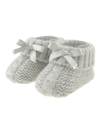 Glamour Girlz Newborn Baby Girls Boys Satin Bow Soft Tie Up Cable Essential Knit Booties 0-3 Months Grey