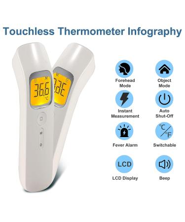 Rgdood Non-Contact Digital Infrared Forehead Thermometer - Accurate Temperature Reading for Adults and Kids - Object Mode Function - 20 Memory Recall - White - Buy Online on GoSupps.com