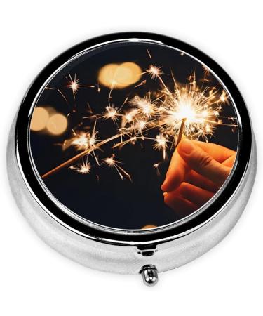 Shop Beautiful Fireworks Printed Mini Round Pill Box - 3 Compartment Portable Organizer for Travel Home & Office Use - Buy Online on GoSupps.com