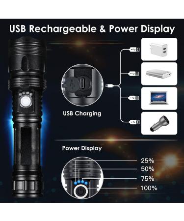 BERCOL Rechargeable LED Flashlight | 100000 Lumens Super Bright | Waterproof and 5 Modes | Ideal for Emergencies and Hiking | Black - Buy Online on GoSupps.com