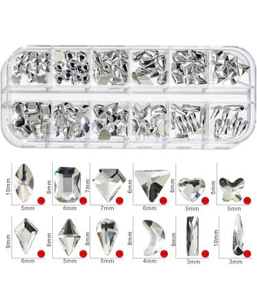 Artquee 120pcs Clear White Gem Rhinestones Mix for Nail Art DIY Craft - 12 Styles, Shiny Multi Shapes Flat Back Bling Diamonds Glass Crystal Stones Set for Nail Decor - Buy Online on GoSupps.com