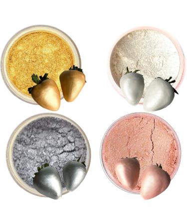 Edible LUSTER DUST for cake decorating set 4 colors (rose gold gold Pearl White and silver) chocolate paint fondant petal dust strawberry macaroon