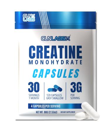 Creatine Monohydrate Capsules | Unflavoured | Creatine Powder in Capsules | Easy Swallow Compared to Tablets | Made in The UK by CLN Labs (120 Capsules) 120 count (Pack of 1)