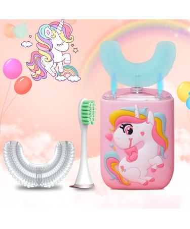RZM Kids Automatic Sonic Toothbrush- 2 Ergonomic U-Shaped Toothbrush and 1 Regular Brush Head, Six Modes for 360 Sensitive Oral Tooth Cleaning(Pink Unicorn) Pink, Regular Brush Head - Buy Online on GoSupps.com