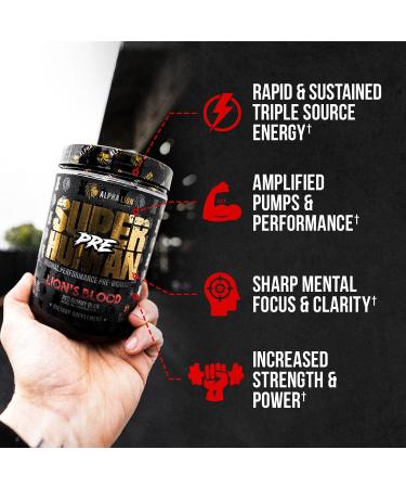 ALPHA LION Pre Workout Powder - Lion's Blood Flavor | Enhanced Energy & Focus with Beta Alanine, L-Taurine, and Tri-Source Caffeine | Nitric Oxide & Citrulline for Pump - 21 Servings - Buy Online on GoSupps.com