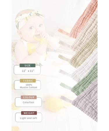 Konssy 6 Pack Baby Muslin Washcloths - 100% Cotton, Soft & Comfy for Newborns, Infants, Boys & Girls - Light Color - 11x11 - Set of 6 - Buy Online on GoSupps.com