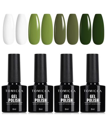 TOMICCA Gel Nail Polishes White Olive Green Dark Green Gel Polish Set Soak Off UV LED Gel Nail Kit Nail Art Manicure Salon DIY Home for Women Gift 4x8ML A116024