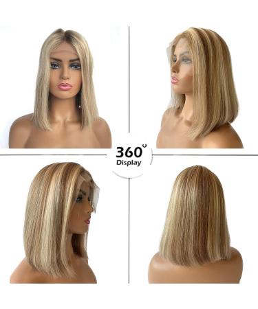 Belaved Ombre Blonde Highlight Brown Bob Wig 14 | Brazilian Remy Human Hair 4x1 Lace Front | Natural Hairline | Glueless 150% Density - Buy Online on GoSupps.com