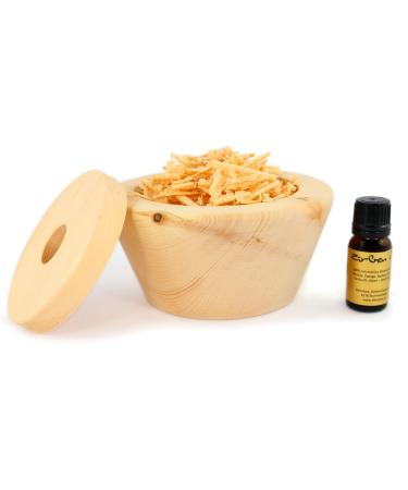 Fragrance set made of pine wood - tin & lid & shavings & pine oil - decorative set pine tin - 4 pieces
