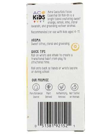 Aura Cacia Kids Aromatherapy Roll-On Focus 0.31 fl oz | Essential Oil Blend for Concentration - Buy Online on GoSupps.com