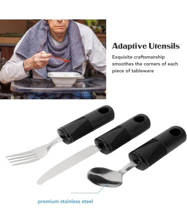 3 Piece Adaptive Utensils Heavy Stainless Steel Spoon Fork Serrated Knife with Non Weighted Non Slip Handles for Hand Tremors Arthritis Elderly Use(Black) - Buy Online on GoSupps.com