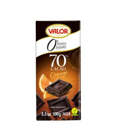 CHOCOLATES VALOR Dark Chocolate 70% Cocoa with Orange Pieces without Added Sugar/Gluten, 100 g