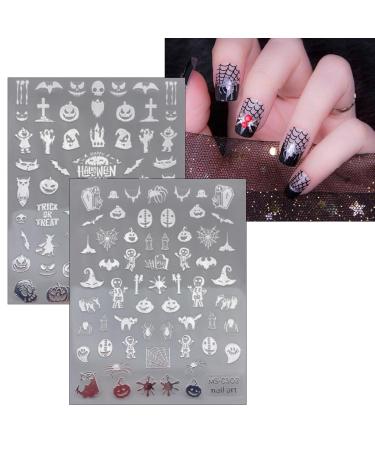 JMEOWIO 9 Sheets Halloween Nail Art Stickers - Self-Adhesive Skull Ghost Witch Bat & Pumpkin Designs for Spooky Nail Decoration Supplies - Buy Online on GoSupps.com