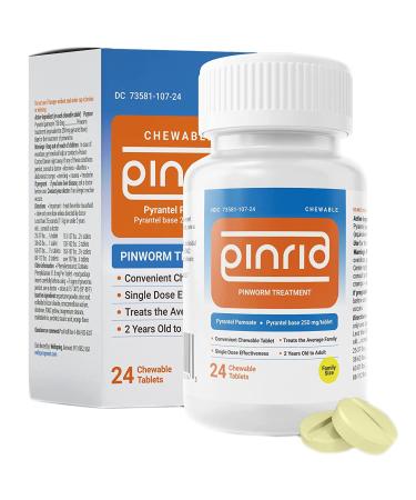 Pin-Rid Pills for Pinworms | Pyrantel Pamoate 250 mg | Made in USA | Dewormer | for Pinworm, Hookworm, & Whipworm| Fast Acting Pinworm Medicine | Family Size (for 2 yrs & Up) | 24 Chewable Tablets
