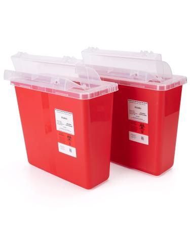 Alcedo Sharps Container for Home and Professional Use 5 Quart (2 Pack), Biohazard Needle and Syringe Disposal, Mailbox Style Lid, Medical Grade 5 Quart 2