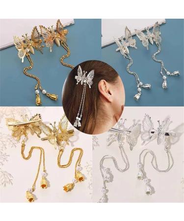 Elegant Butterfly Hairpin Set | Pearl Hair Comb Clips for Brides & Girls | Antique Silver Butterfly Hair Accessories (2 PCs) - Buy Online on GoSupps.com