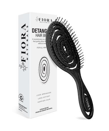 Fiora Naturals Hair Detangling Brush -100% Bio-Friendly Detangler hair brush w/Ultra-soft Bristles- Glide Through Tangles with Ease - For Curly  Stright  Women  Men  Kids  Toddlers  Wet and Dry Hair Spiral-Black