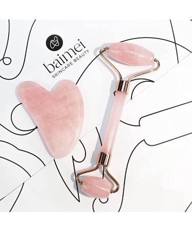 BAIMEI Rose Quartz Jade Roller & Gua Sha Set for Facial Beauty - Skin Care Tools for Relaxing Muscles, Fine Lines & Wrinkles - Pink - Buy Online on GoSupps.com