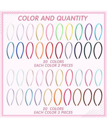 XunYee 100-Piece Thin Satin Covered Headbands for Girls and Women - 0.4 Inch Width, DIY Hairbands in 40 Colors - Buy Online on GoSupps.com