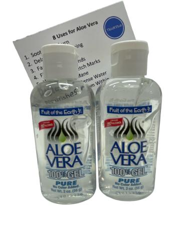 Fruit of the Earth Pure Aloe Vera 100% Gel Moisturizer for Sunburn and Dry Skin Bundle: (2) 2 oz Bottles & ThisNThat Trademark Tip Card
