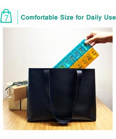 Mossime XL Daily Pill Organizer - 2 Times a Day, 7 Day AM PM Weekly Medication Dispenser - Big Pill Container with 14 Compartments (Blue-Orange) - Buy Online on GoSupps.com