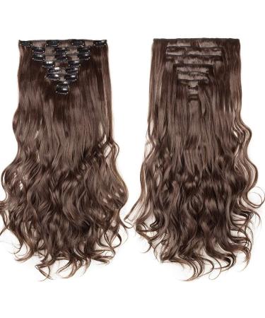Silk-co 17 inch Light Brown Clip in Hair Extensions - 100% Synthetic Long Curly Wavy Hairpieces (8pcs) - Full Head 17 Inch Curly #Light Brown - Buy Online on GoSupps.com