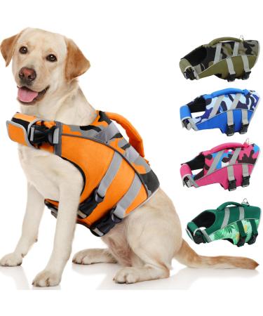 Kuoser life jacket Dog durability dog vest excellent buoyancy life vest dog small medium high safety dog chimney large dogs orange m orange camouflage