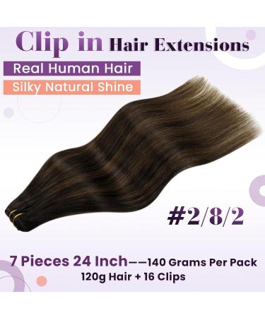 Buy Laavoo 24 Balayage Clip-In Hair Extensions - Darkest Brown to Light Brown Ombre | 120g Remy Human Hair | 7 Pieces - Smooth & Long | Perfect for All Hair Types - Buy Online on GoSupps.com